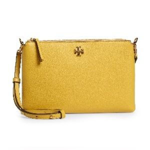 Tory Burch Mercer Pebbled Leather Crossbody in Golden Sunset